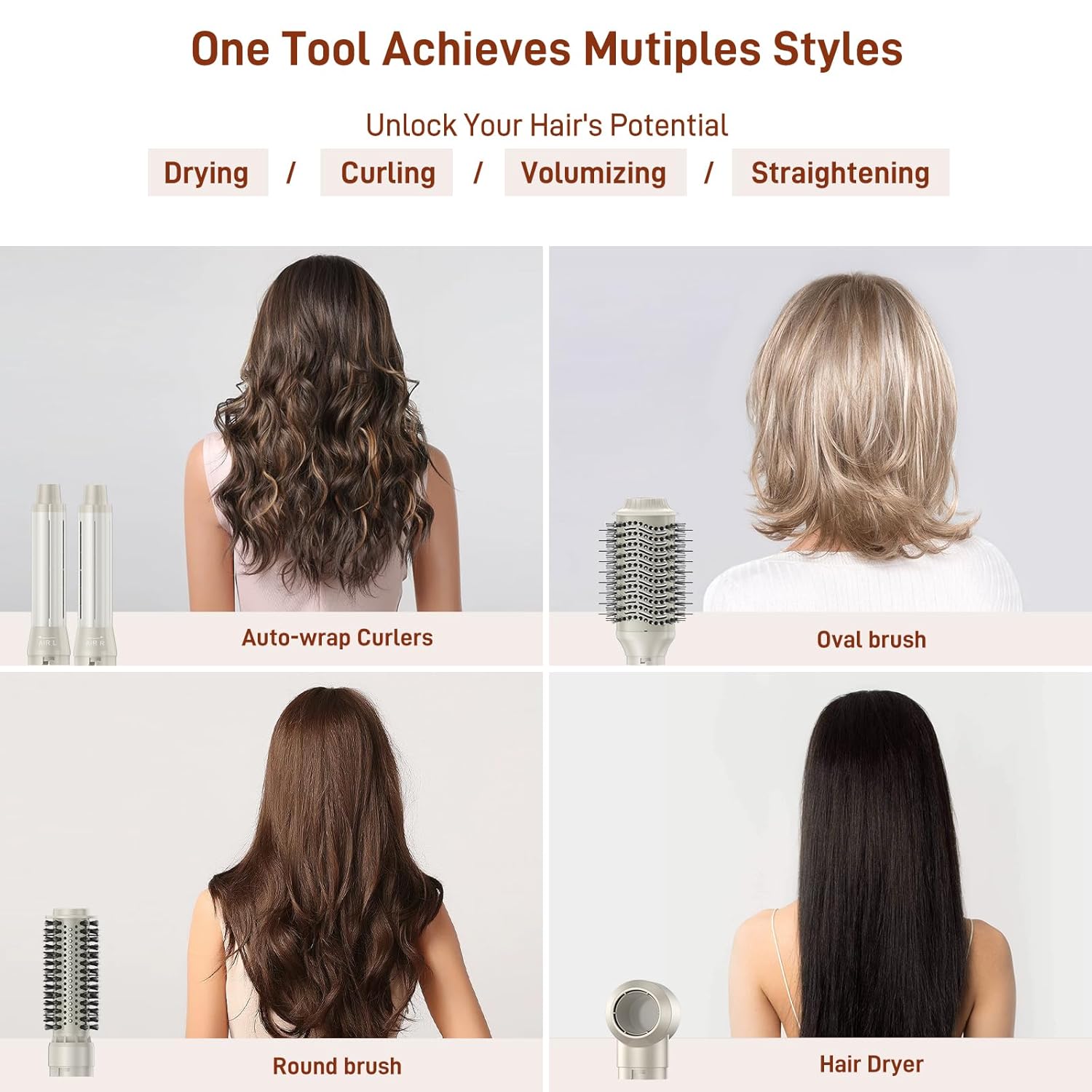 5 in 1 Hair Air Styler - Hair Dryer Brush 110000 RPM for Fast Drying & Hot-Air Auto Wrap Curlers for Curling, Frizz-Free Blow Dryer Brush for Straightening Volumizing No Heat Damage1