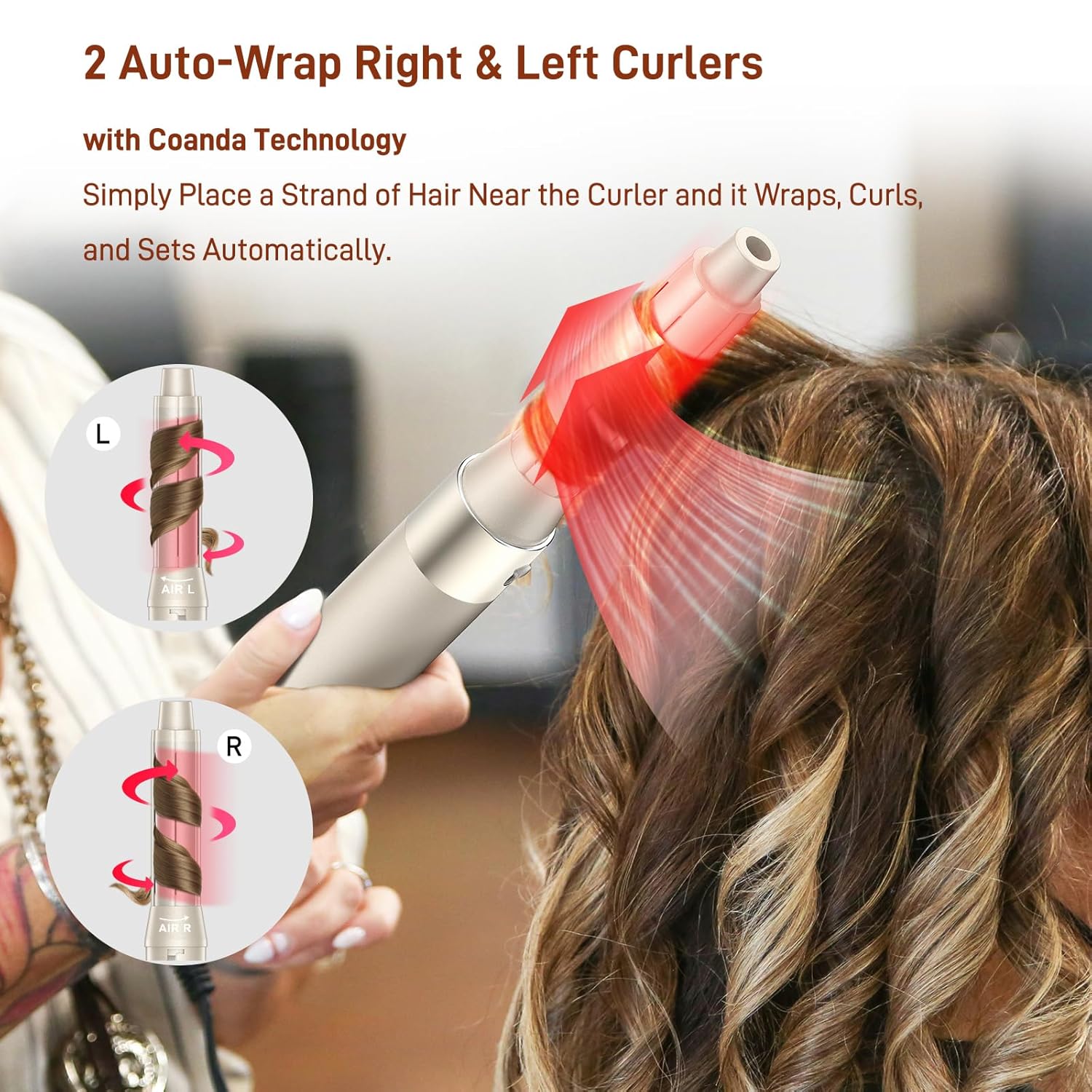 5 in 1 Hair Air Styler - Hair Dryer Brush 110000 RPM for Fast Drying & Hot-Air Auto Wrap Curlers for Curling, Frizz-Free Blow Dryer Brush for Straightening Volumizing No Heat Damage4