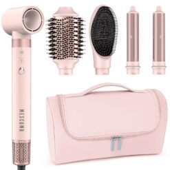 5 in 1 High-Speed Hot Air Styler - Professional Frizz-Free Hair Dryer Brush, Fast Drying Hair Dryer, No Heat Damage Air Styler Wrap - Curl, Volumize, Straighten with Travel Bag