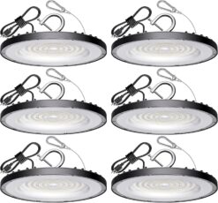 6 Pack UFO Led High Bay Light 200W(800W MH/HPS Equiv.), 30000lm, 5000K Daylight High Bay Led Lights with 5' Cable US Hook, IP65 Waterproof Commercial Light Fixture for Warehouse Workshop Barn Factory