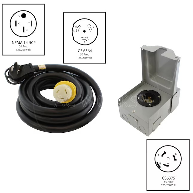 AC WORKS EP1450KIT-015E 50A Emergency Power Kit with SS2-50 Inlet Box and 15ft Cord 15-ft 6 4 4 Prong Black Indoor Outdoor STW Heavy Duty Locking Extension Cord1_11zon