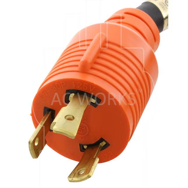 AC WORKS L530PR-025E 25ft NEMA L5-30 Cord 25-ft 10 3 3 Prong Black Indoor Outdoor SOOW Heavy Duty Locking Extension Cord3_11zon