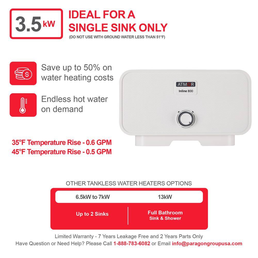 ATMOR AT-35WH-HD 3500-Watt 120V 0.5 GPM Point-of-Use Electric Tankless Water Heater Includes Pressure Relief Device 1-Sink Water Heater6