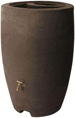 Algreen Athena Plastic Rain Barrel w/ Brass Spigot, Debris Screen & Dual Overflow, 50 Gal