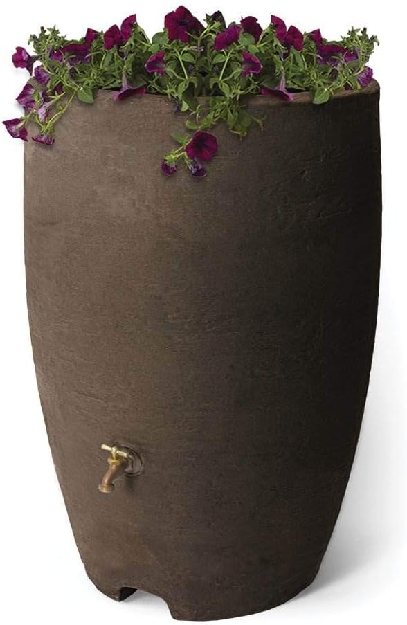 Algreen Athena Plastic Rain Barrel w Brass Spigot, Debris Screen & Dual Overflow, 50 Gal12