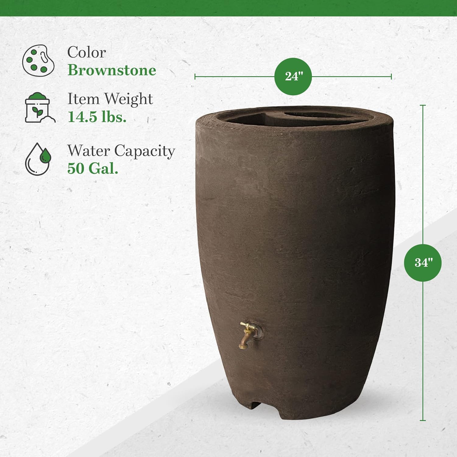 Algreen Athena Plastic Rain Barrel w Brass Spigot, Debris Screen & Dual Overflow, 50 Gal2