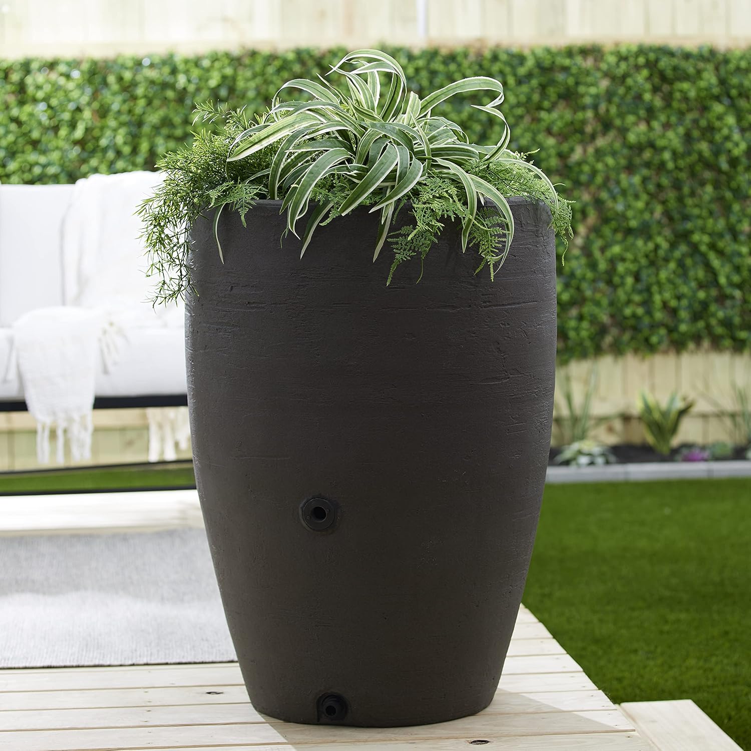 Algreen Athena Plastic Rain Barrel w Brass Spigot, Debris Screen & Dual Overflow, 50 Gal56