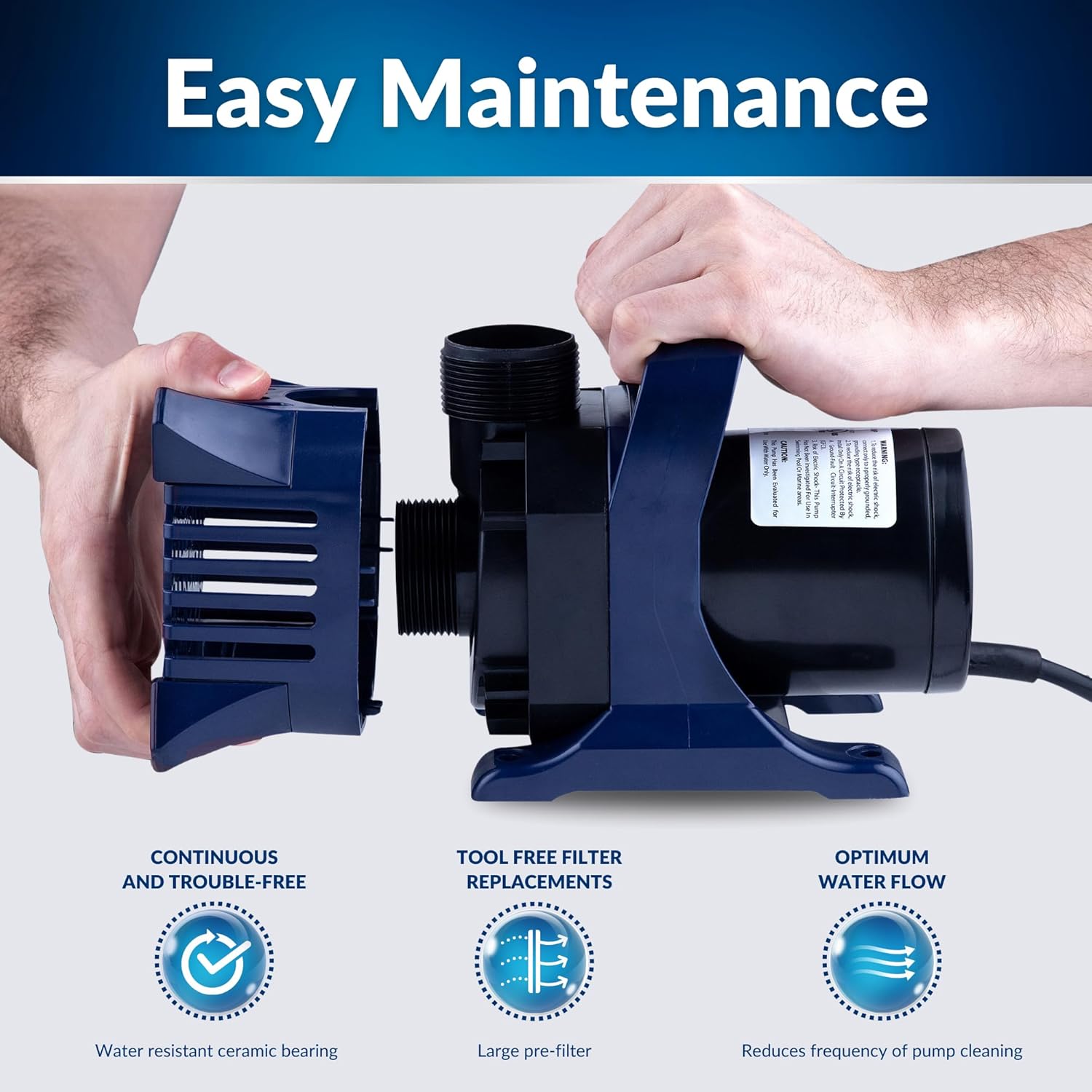 Alpine Corporation 2100 GPH Submersible Water Pump with 33 FT Cord and Adapters for Ponds, Fountains, Waterfalls, and Water Circulation, 192 Watts 20 FT Lift Quiet Operation Vertical Horizontal8