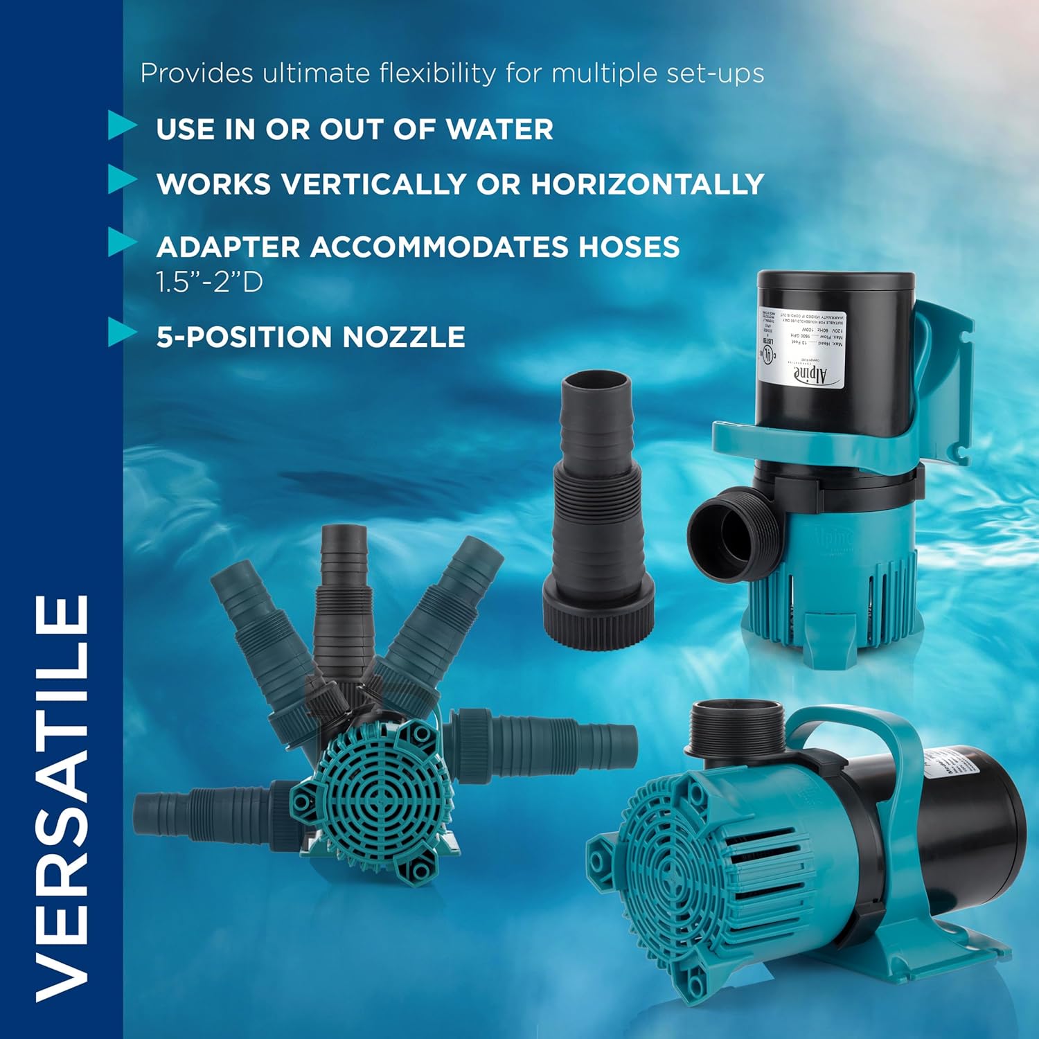 Alpine Corporation 5600 GPH Vortex Energy-Saving Pump for Ponds, Fountains, Waterfalls, and Water Circulation5