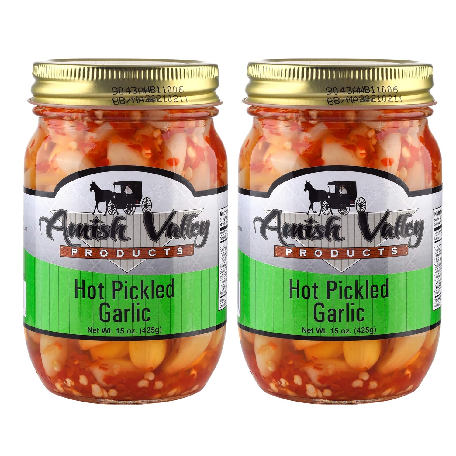 Amish Valley Products Country Pickled Garlic Sweet or Hot Flavor 15 oz Glass Jar (Hot, 2 - 15oz JARS) Amish Valley Products Country Pickled Garlic Sweet or Hot Flavor 15 oz Glass Jar (Hot, 2 - 15oz JARS)