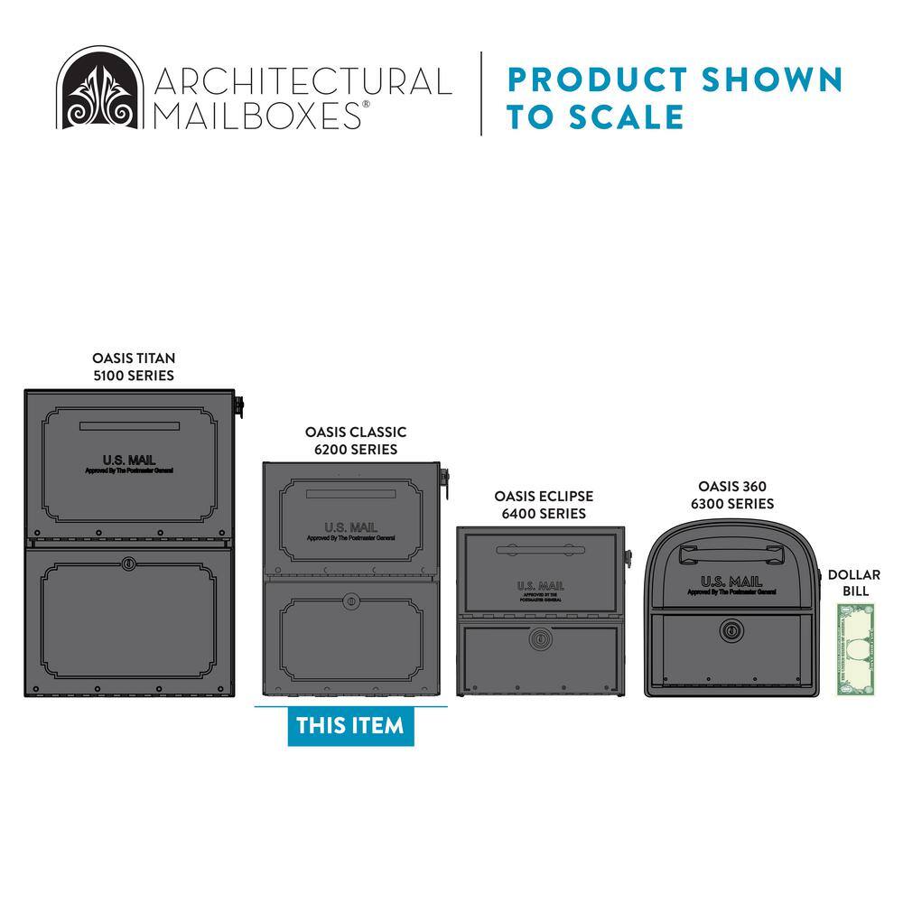 Architectural Mailboxes 6200B-10 Oasis Classic Black, Extra Large, Steel, Locking, Post Mount Parcel Mailbox with High Security Reinforced Lock6