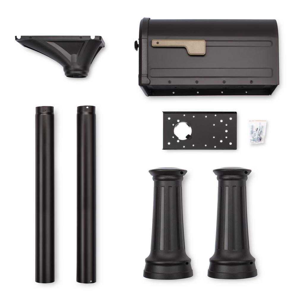 Architectural Mailboxes 7980RZ Roxbury Rubbed Bronze, Large, Steel Post Mount Mailbox and Premium Steel Post Combo7