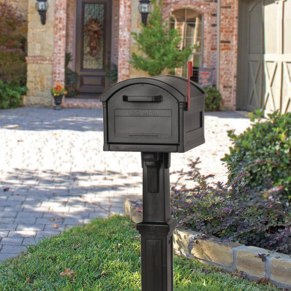 Architectural Mailboxes GHC40BAM Grand Haven Black, Extra Large, Plastic, Mailbox and Post Combo1