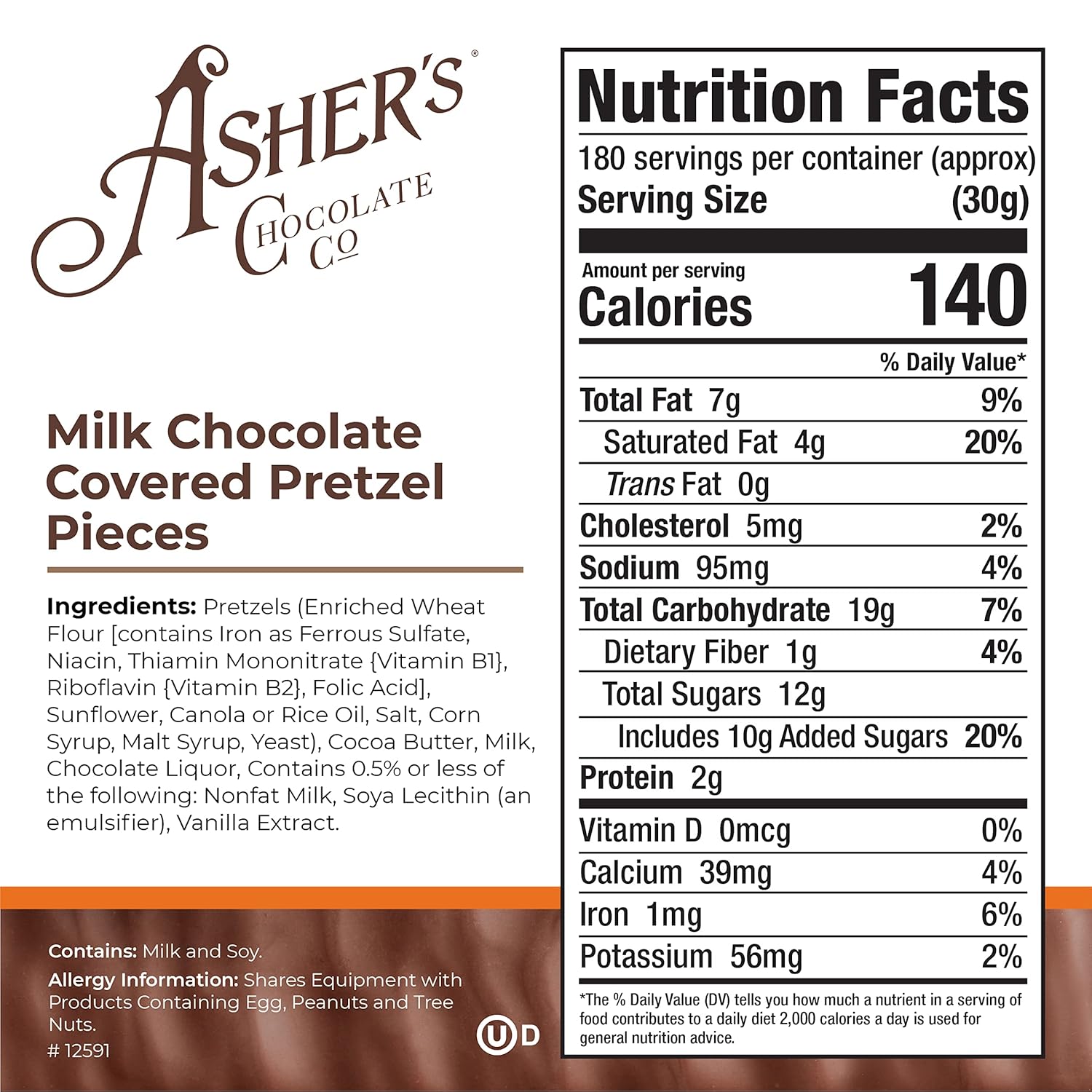 Asher's Chocolates, Chocolate Covered Pretzels, Bulk Smothered Pretzels, Gourmet Sweet and Salty Candy, Small Batches of Kosher Chocolate, Family Owned Since 1892 (2lbs, Milk Chocolate)1