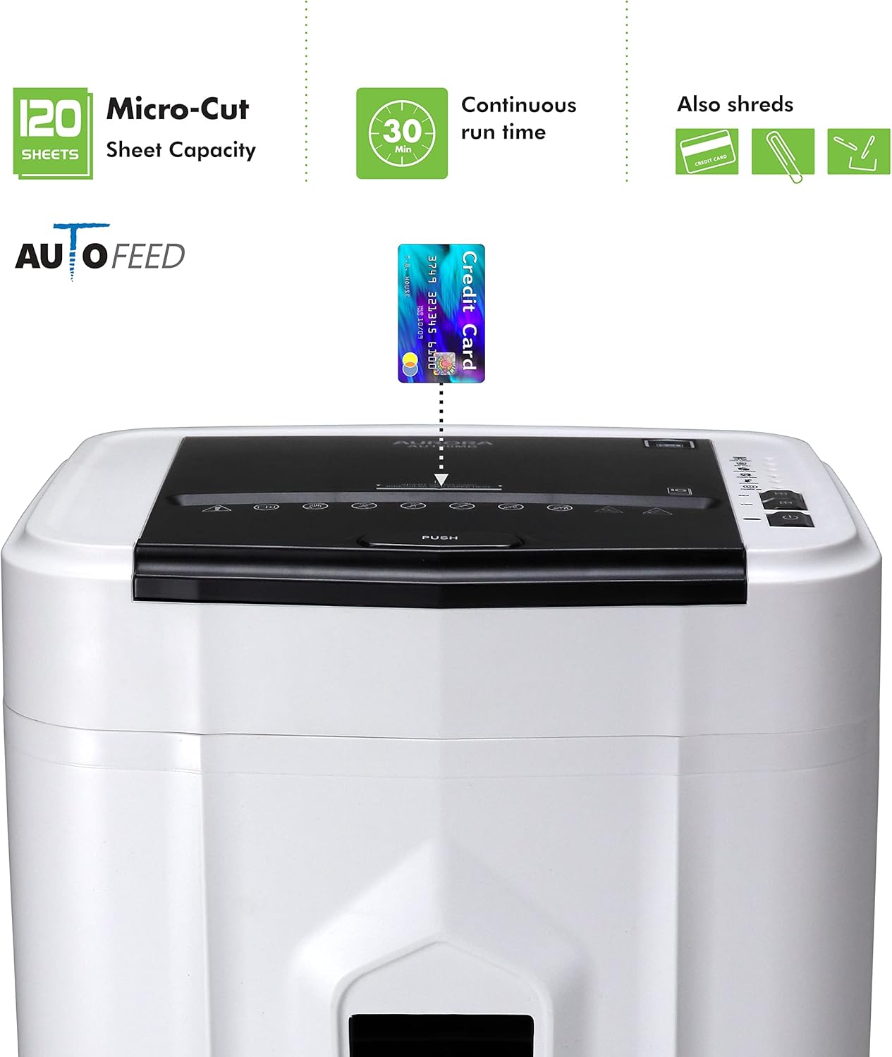 Aurora AU120MB 120-Sheet Auto Feed High Security Micro-Cut Paper Shredder 30 Minutes (White Black)1