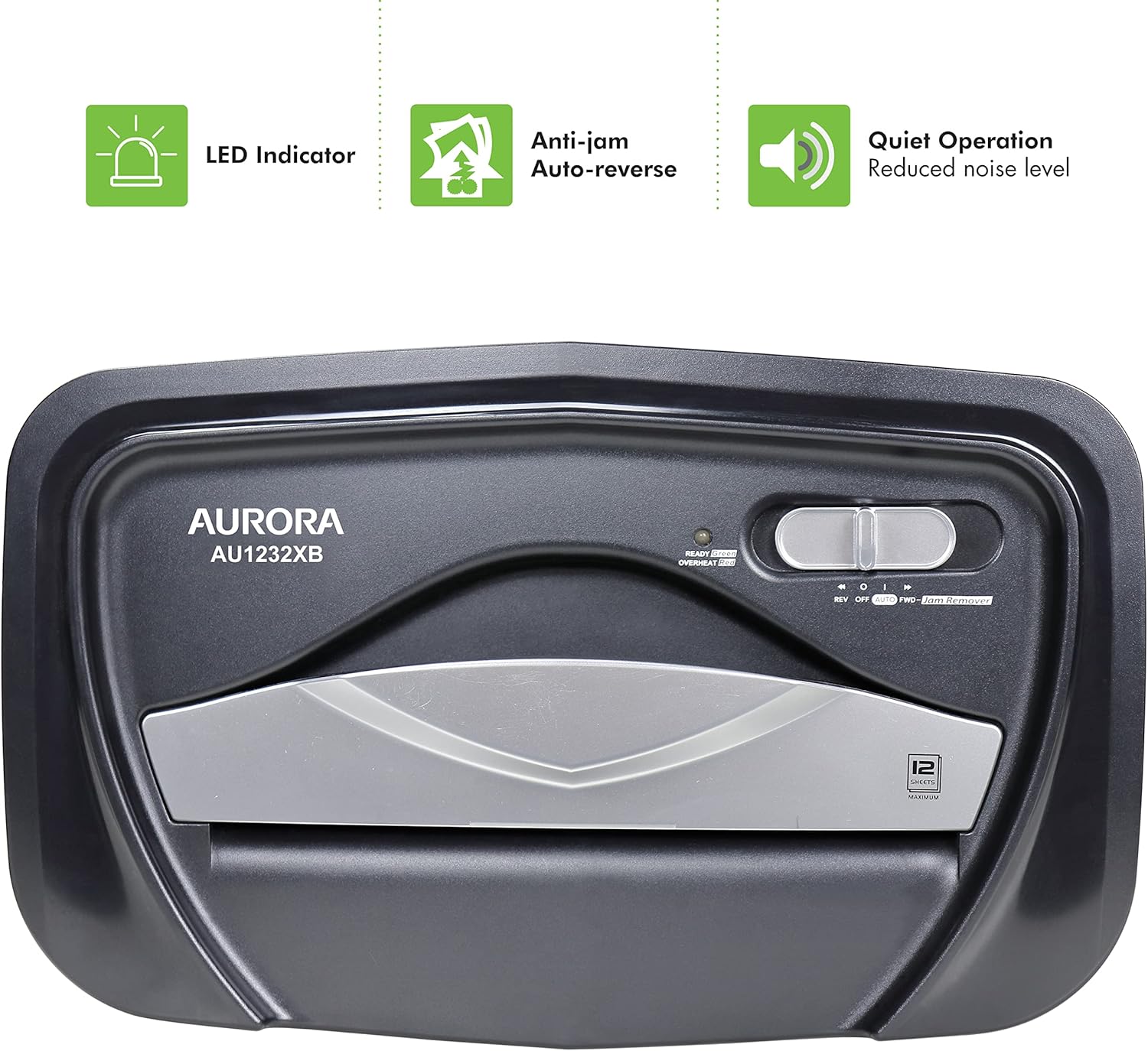 Aurora AU1232XB Anti-Jam 12-Sheet Crosscut Paper Credit Card Shredder with 5.2-Gallon Wastebasket (Black Semi Translucent Gray)8