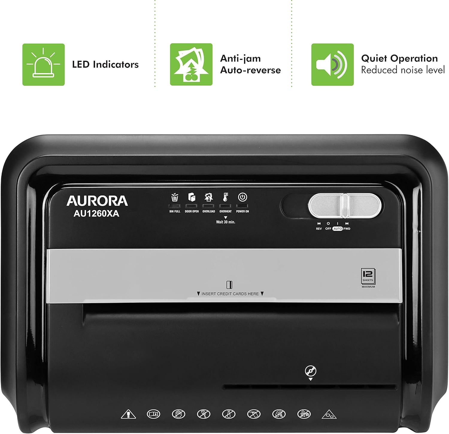 Aurora AU1260XA Anti-Jam 12-Sheet Crosscut Paper and CD Credit Card Shredder7