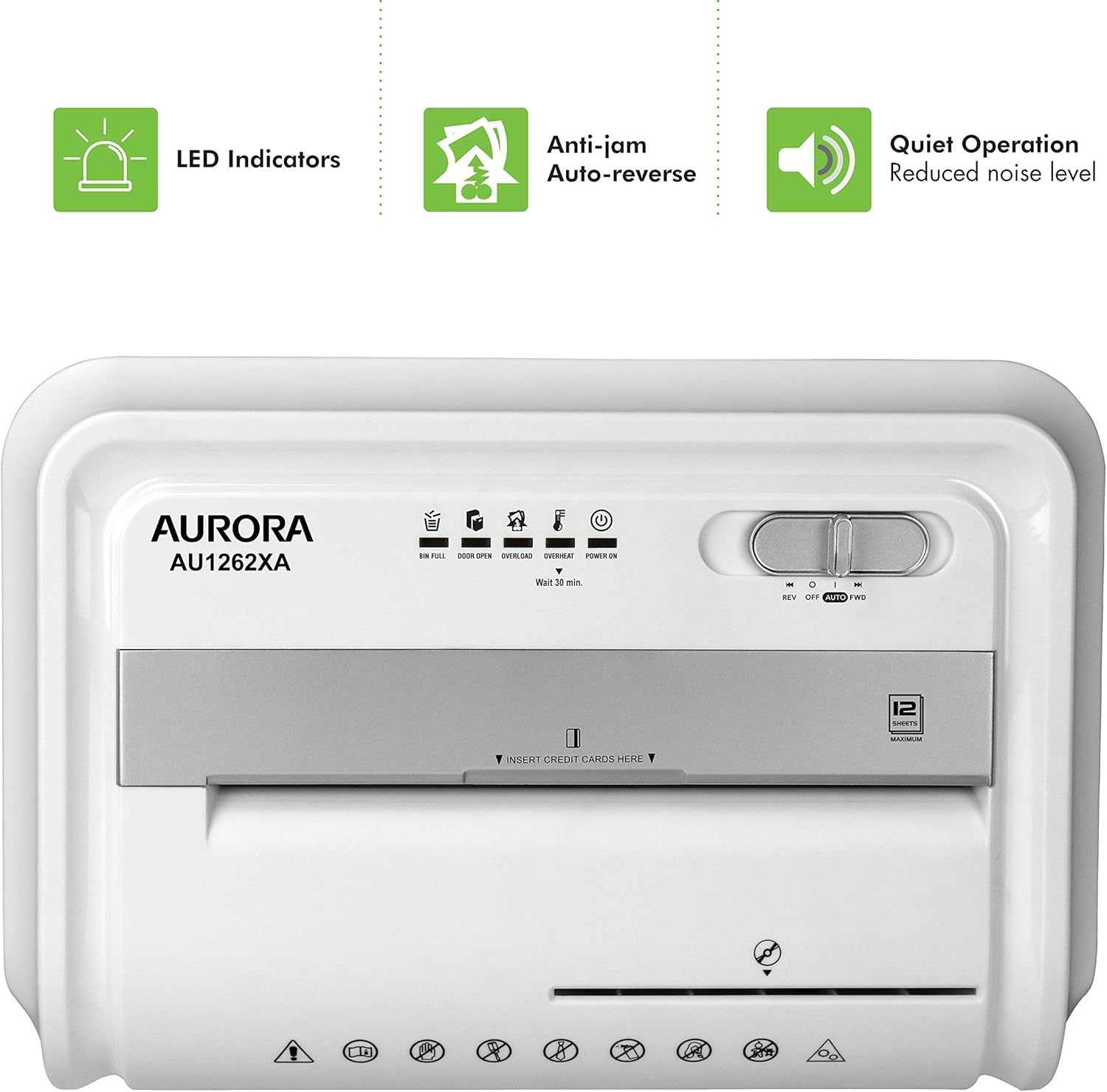 Aurora AU1262XA Anti-Jam 12-Sheet Crosscut Paper and CD Credit Card Shredder, White Gray7