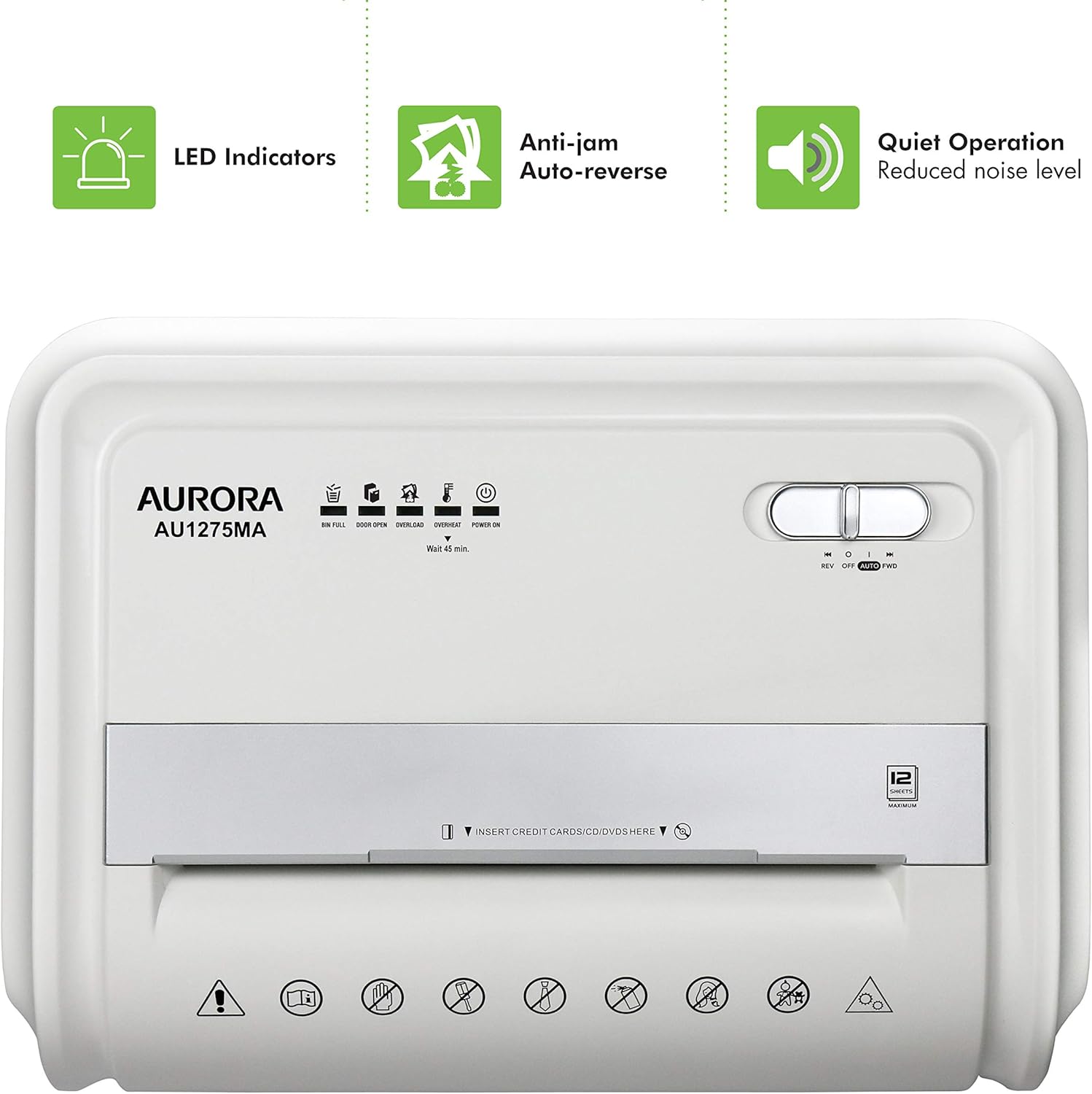 Aurora AU1275MA Professional Grade 12-Sheet Micro-Cut Paper and CD Credit Card Shredder 60 Minutes Continuous Run Time, White Gray8