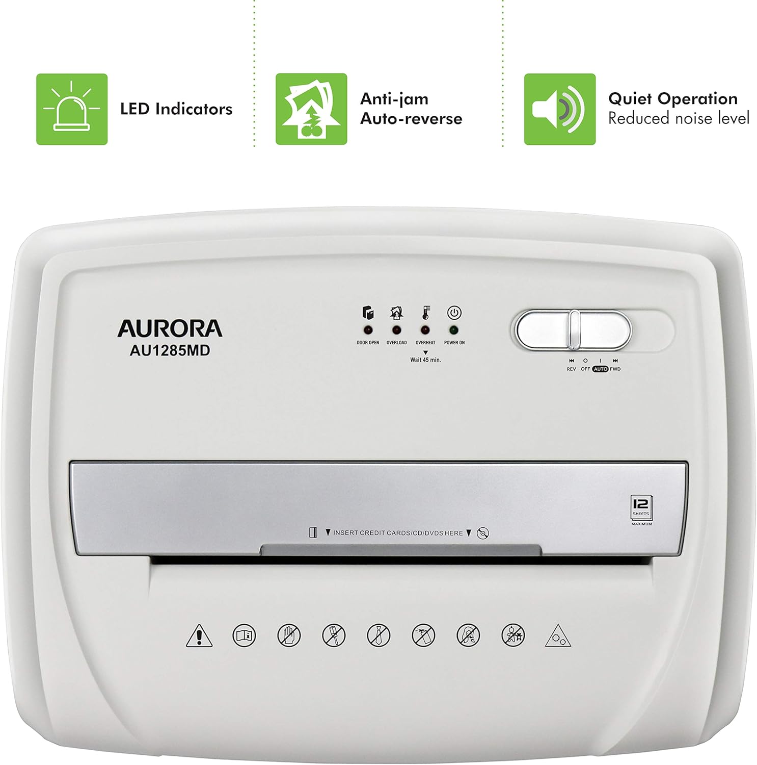 Aurora AU1285MD Compact Desktop-Style High Security 12-Sheet Micro-Cut Paper and CD Credit Card Junk Mail Pullout Basket Shredder, White Black6
