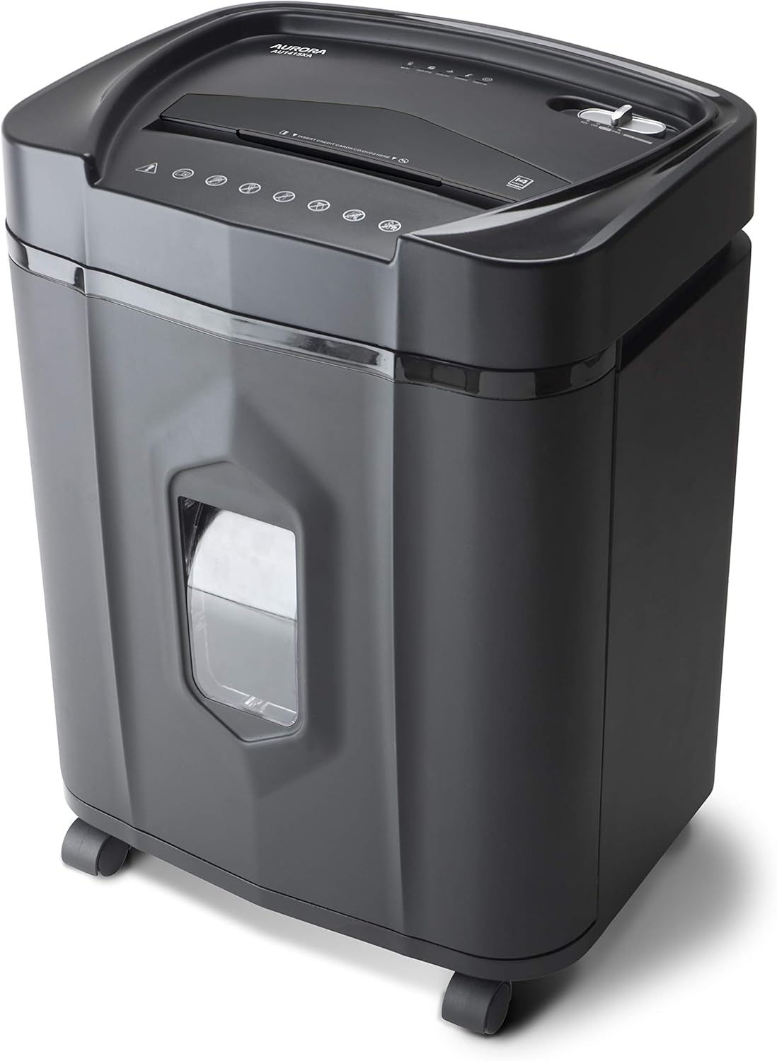 Aurora AU1415XA 14-Sheet Crosscut Paper CD and Credit Card Shredder 5-Gallon pullout Basket 10 Minutes Continuous Run Time Aurora AU1415XA 14-Sheet Crosscut Paper/CD and Credit Card Shredder/ 5-Gallon pullout Basket/ 10 Minutes Continuous Run Time