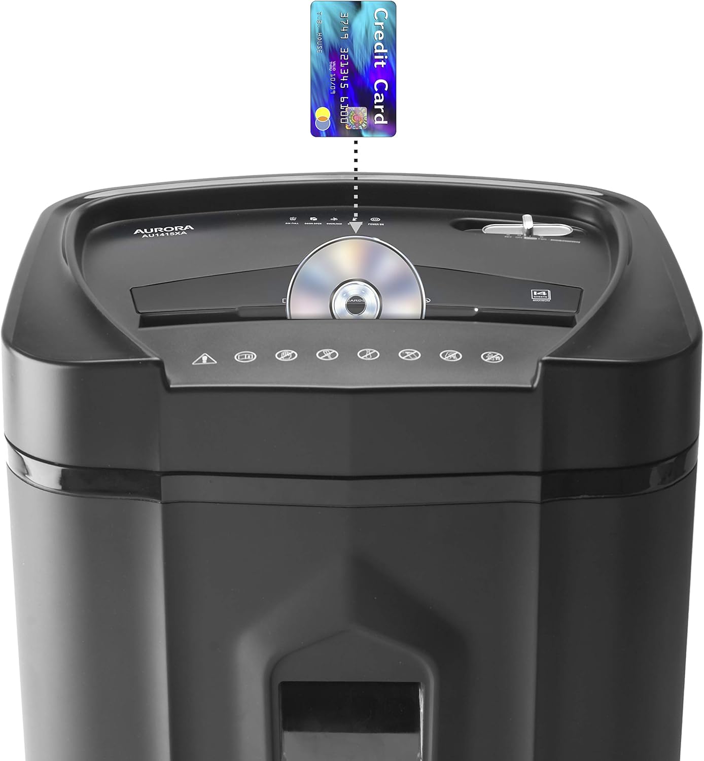 Aurora AU1415XA 14-Sheet Crosscut Paper CD and Credit Card Shredder 5-Gallon pullout Basket 10 Minutes Continuous Run Time4