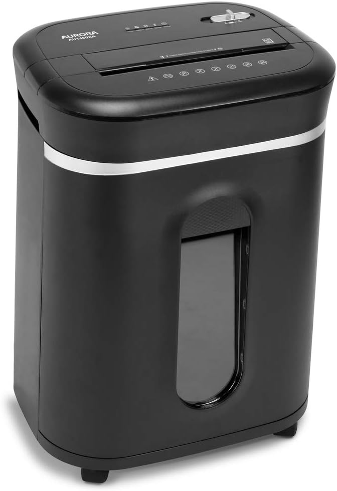 Aurora AU1460XA Anti-Jam 14-Sheet Crosscut Paper CD and Credit Card Shredder with 6-Gallon pullout Basket 120 Minutes Continuous Run Time3