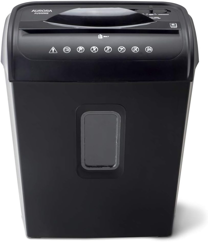 Aurora AU608MB High-Security 6-Sheet Micro-Cut Paper Credit Card Shredder with 3.5-Gallon Wastebasket, 4-Minute Continuous Running Time, Security Level P-41