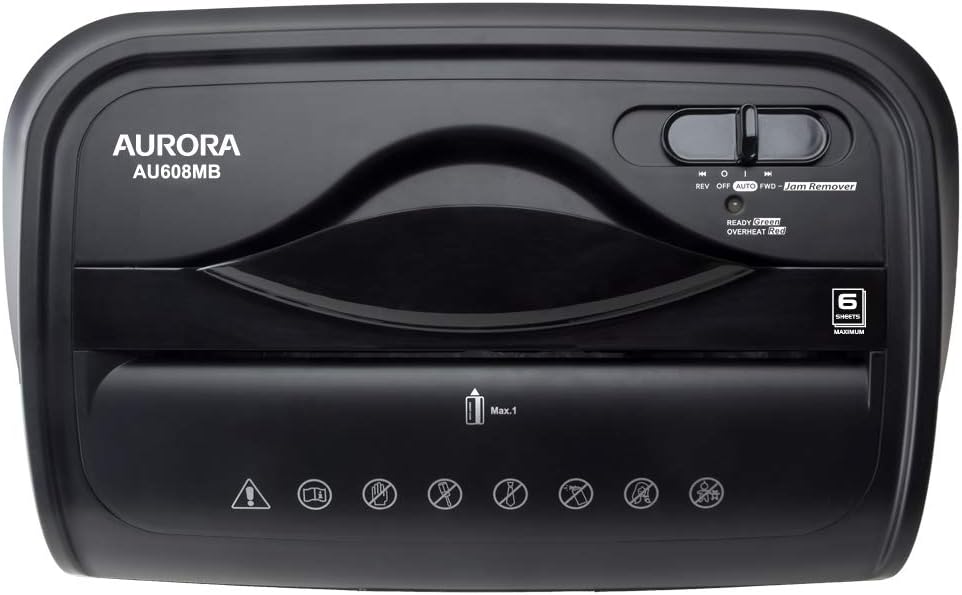 Aurora AU608MB High-Security 6-Sheet Micro-Cut Paper Credit Card Shredder with 3.5-Gallon Wastebasket, 4-Minute Continuous Running Time, Security Level P-47