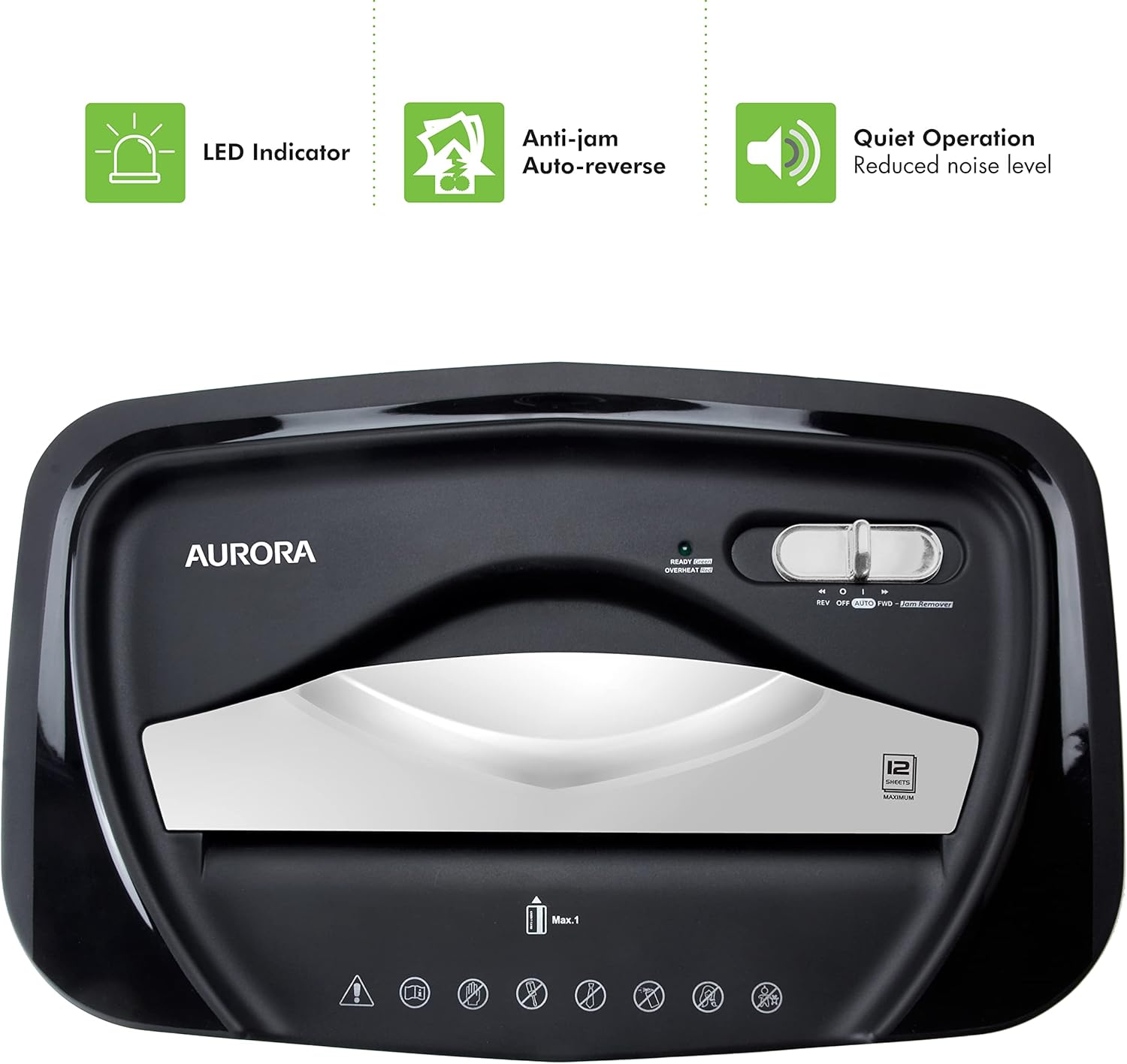 Aurora Anti-Jam 12-Sheet Crosscut Paper and Credit Card Shredder with 5.2-Gallon Wastebasket4
