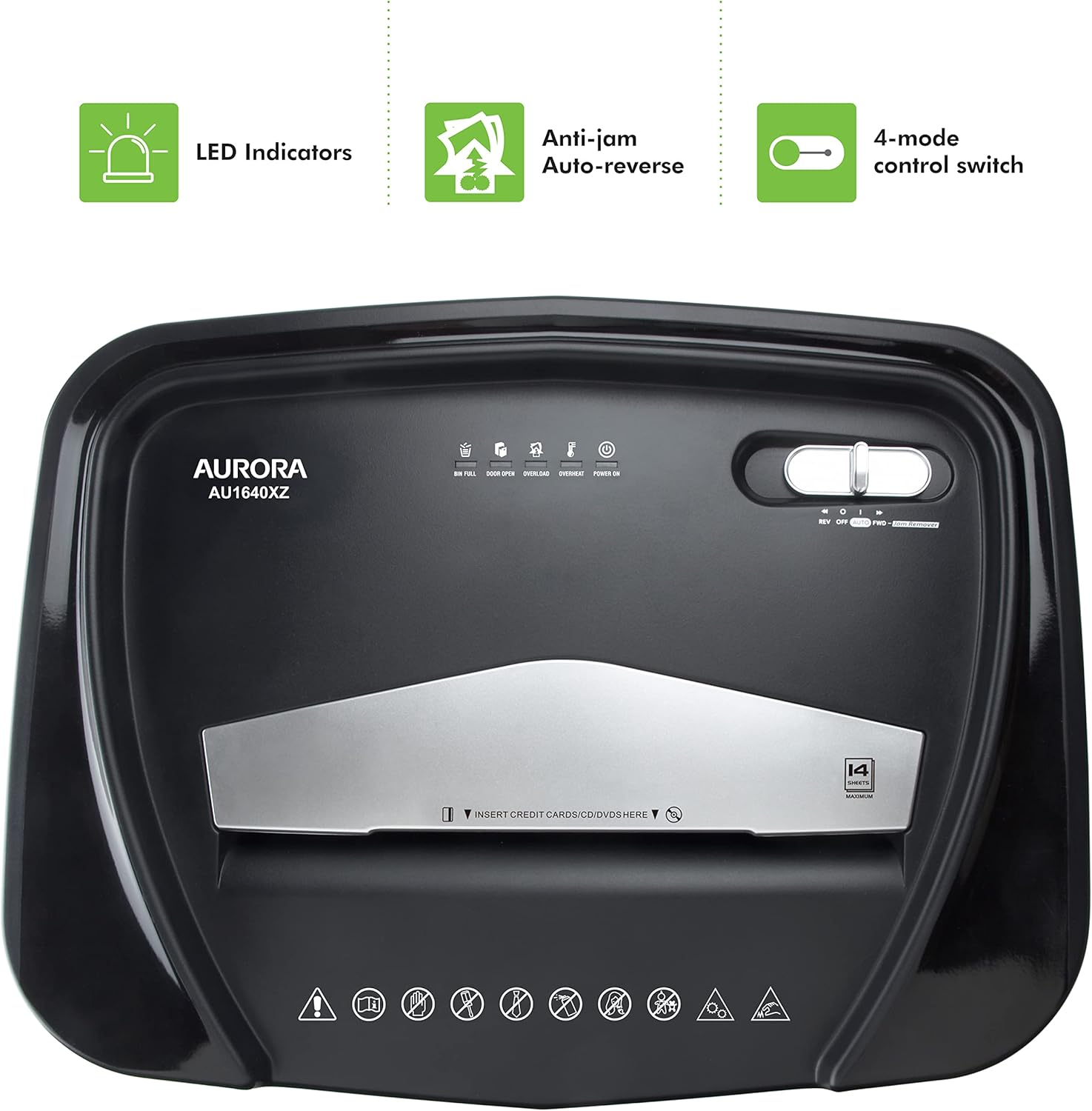 Aurora Anti-Jam 16-Sheet Crosscut Paper CD and Credit Card Shredder 5-Gallon pullout Basket 30 Minutes Continuous Run Time0