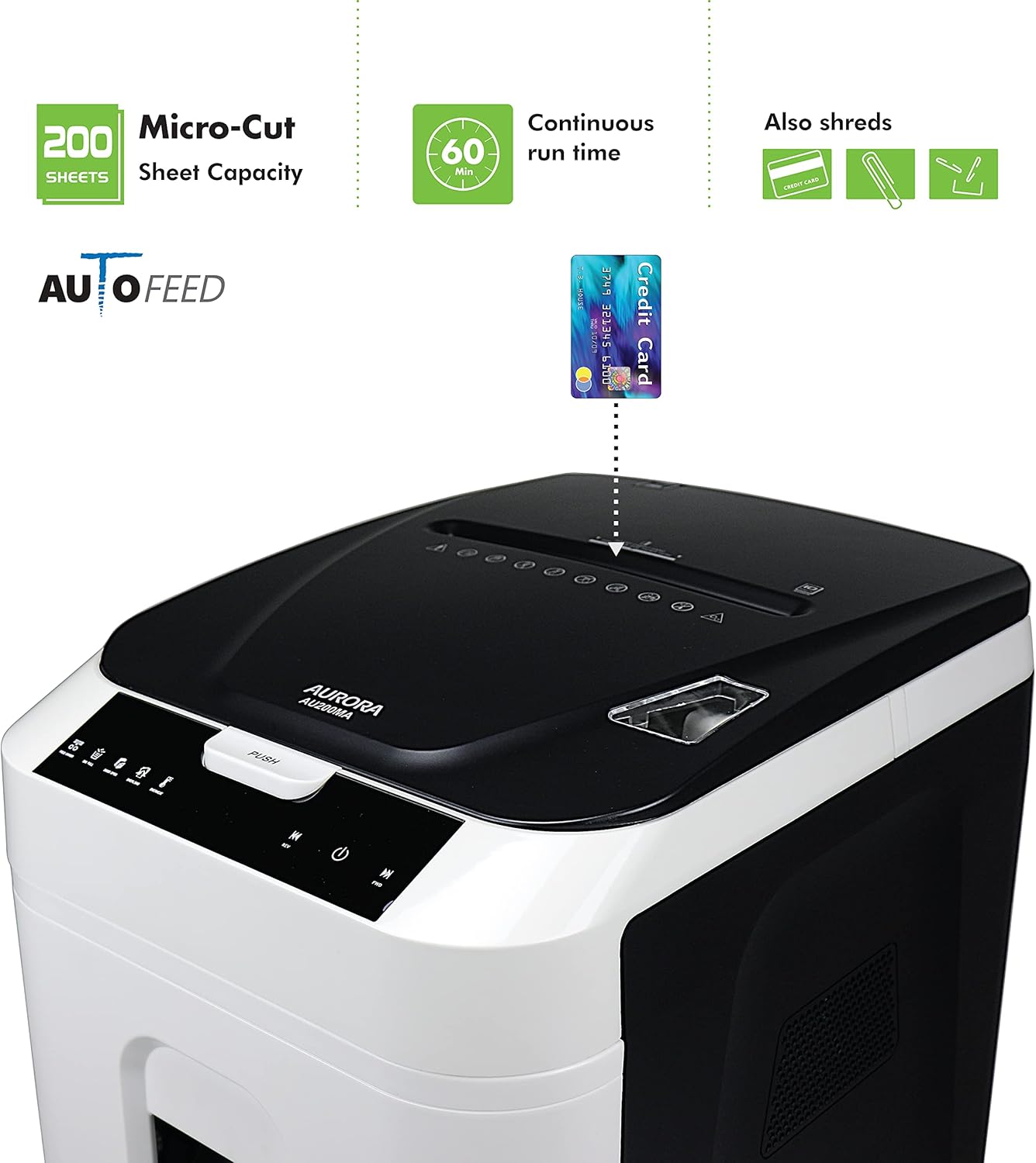 Aurora Commercial Grade 200-Sheet Auto Feed High Security Micro-Cut Paper Shredder 60 Minutes Security Level P-51
