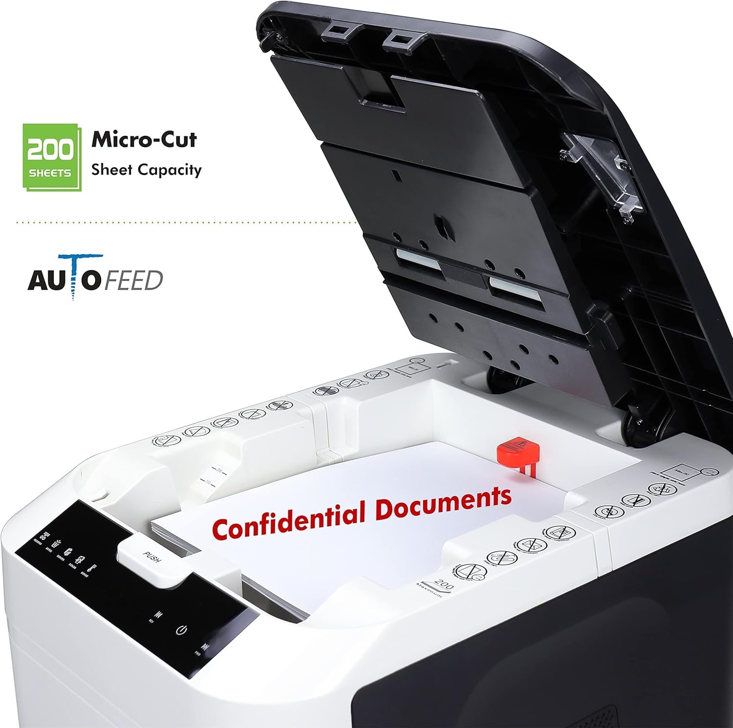 Aurora Commercial Grade 200-Sheet Auto Feed High Security Micro-Cut Paper Shredder 60 Minutes Security Level P-53