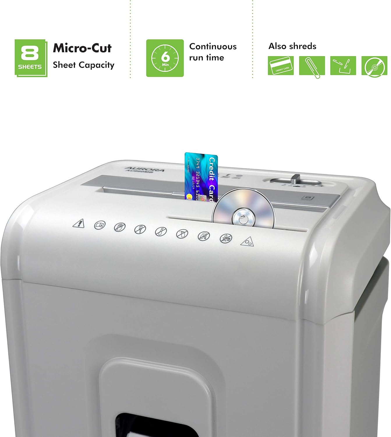 Aurora High-Security 8-Sheet Micro-Cut Paper, CD DVD and Credit Card Shredder, White Gray1