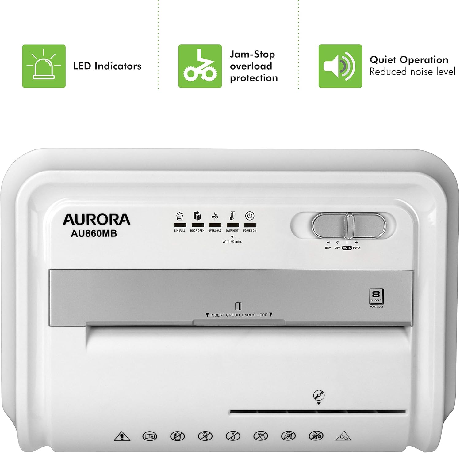 Aurora High-Security 8-Sheet Micro-Cut Paper, CD DVD and Credit Card Shredder, White Gray4