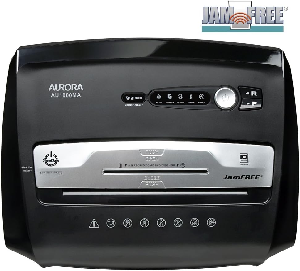 Aurora High Security JamFree AU1000MA 10-Sheet Micro-Cut Paper CD Credit Card Shredder with Pull-Out Wastebasket3