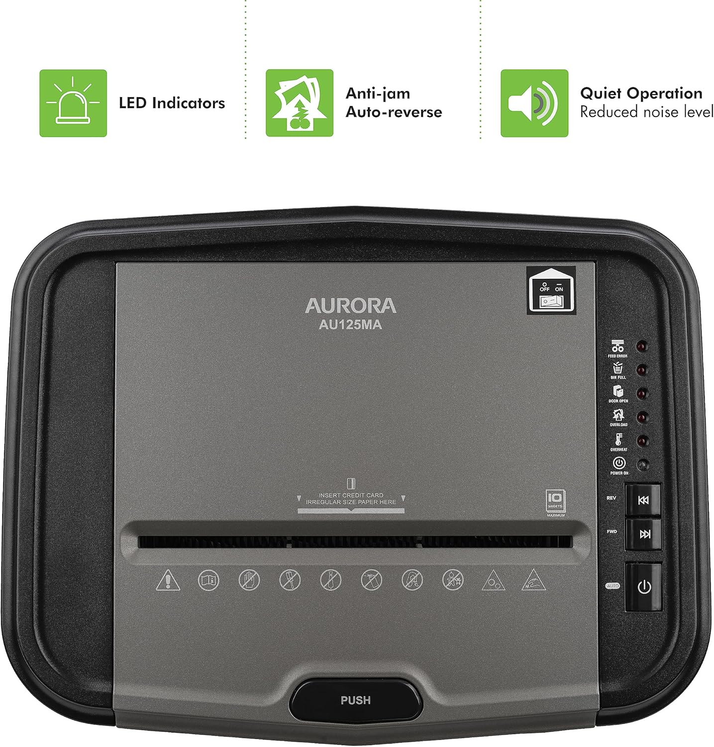 Aurora Professional Grade AU125MA 120-Sheet Auto Feed High-Security Micro-Cut Paper Shredder 60 Minutes Security Level P-56