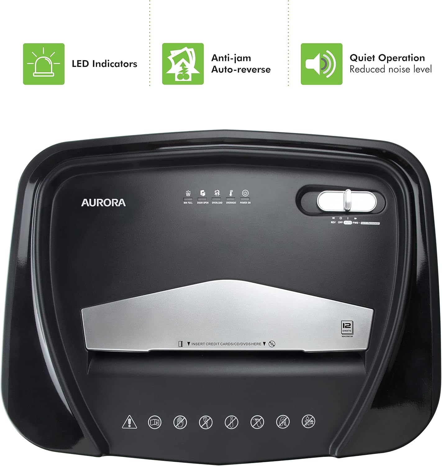 Aurora Professional Grade High Security 12-Sheet Micro-Cut Paper CD and Credit Card Shredder 60 Minutes Continuous Run Time4