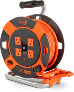 BLACK+DECKER BDXPA0062 50 ft. 4 Outlets Retractable Extension Cord with 14 AWG SJTW Cable Outdoor Power Cord Reel