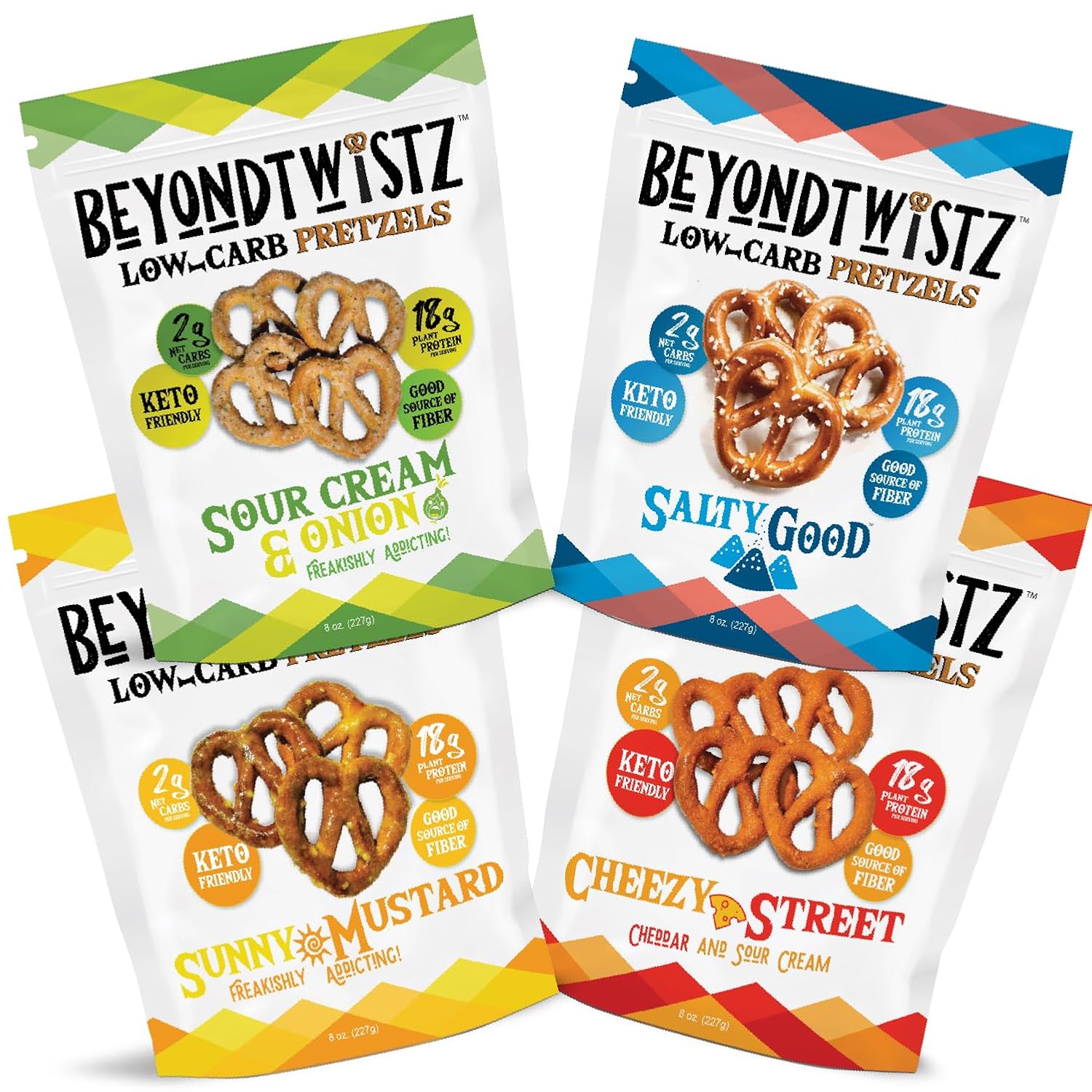 BeyondTwistz Low Carb Pretzels, Starter Pack, Keto Friendly, 2g Net Carbs, 18g Protein, Powered By HealthSense® High Fiber Wheat Flour, Family Size 8oz Bag, Pack of 4 BeyondTwistz Low Carb Pretzels, Starter Pack, Keto Friendly, 2g Net Carbs, 18g Protein, Powered By HealthSense® High Fiber Wheat Flour, Family Size 8oz Bag, Pack of 4
