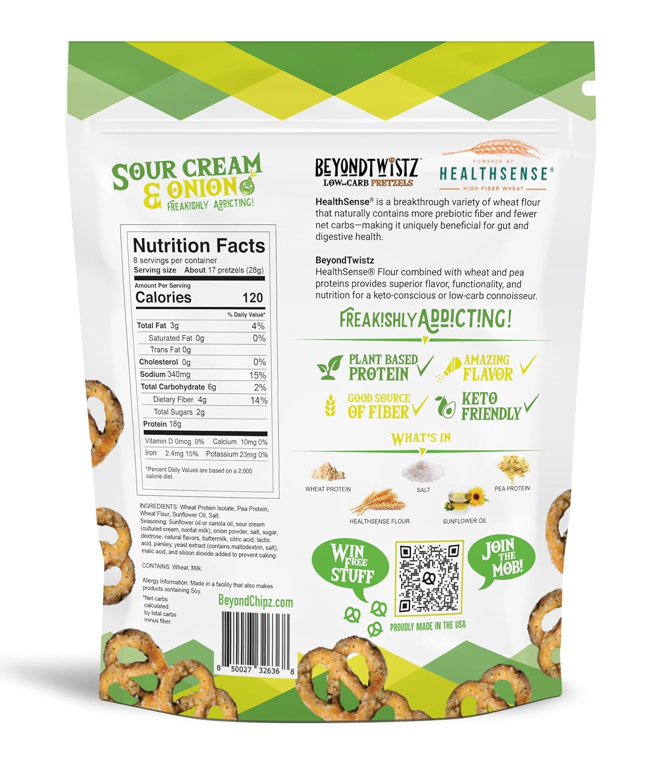 BeyondTwistz Low Carb Pretzels, Starter Pack, Keto Friendly, 2g Net Carbs, 18g Protein, Powered By HealthSense® High Fiber Wheat Flour, Family Size 8oz Bag, Pack of 47
