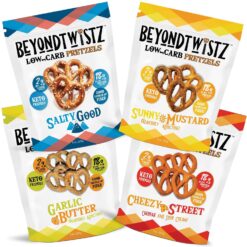 BeyondTwistz Low Carb Pretzels, Ultimate Sampler Pack, Keto Friendly, 2g Net Carbs, 18g Protein, Powered By HealthSense® High Fiber Wheat Flour, Family Size 8oz Bag, Pack of 4