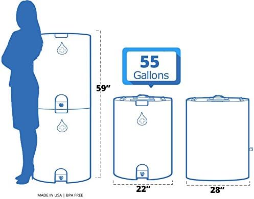 Blue 55 Gallon Water Storage Tank by WaterPrepared - Emergency Water Barrel Container with Spigot for Emergency Disaster Preparedness - Stackable3