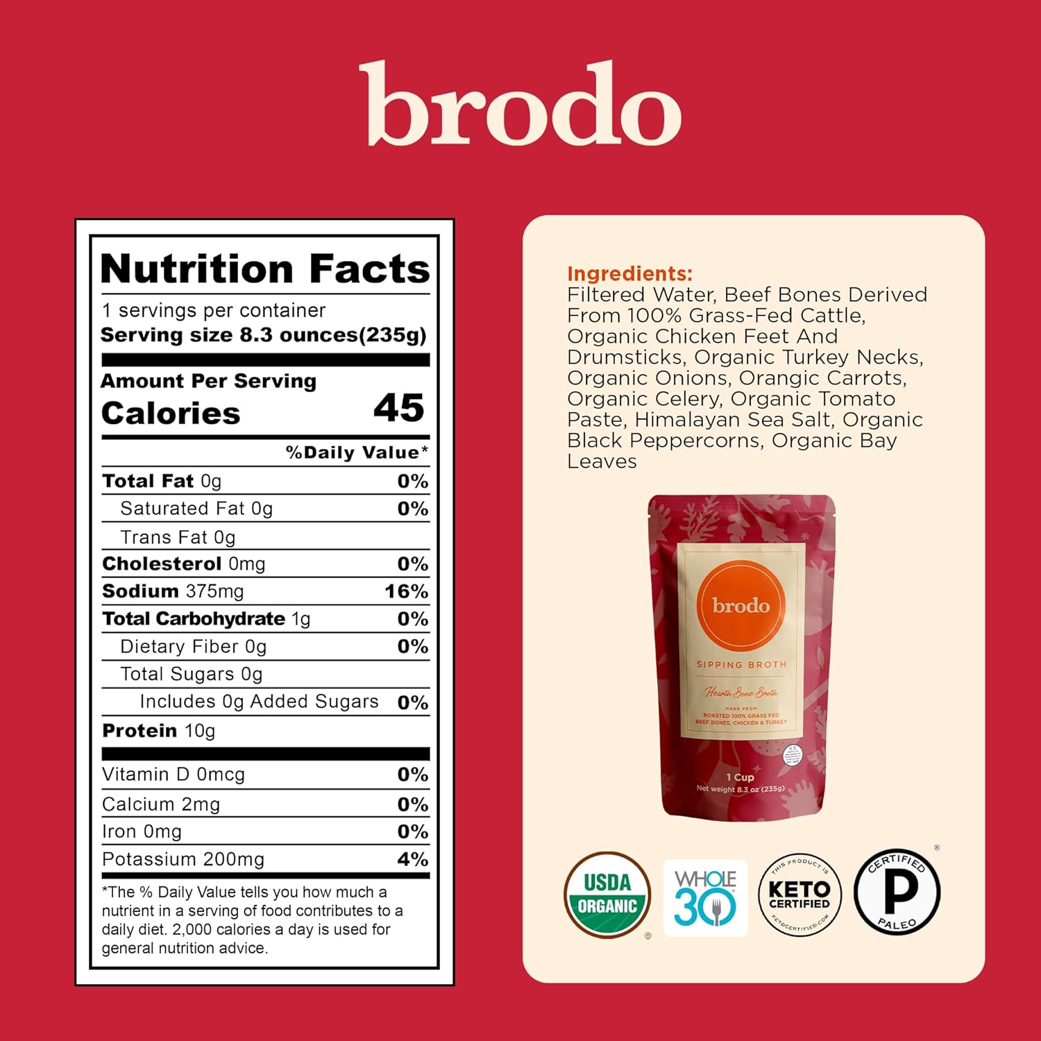 Brodo Classic Variety Pack with Collagen & Protein, Includes Organic Chicken, 100% Grass-Fed Beef, & Hearth Bone Broths1