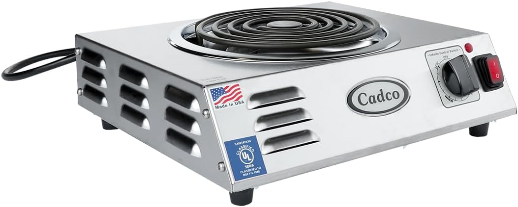 Cadco CSR-3T 14 Electric Portable Countertop Hi-Power Hot Plate w One Tubular Burner for Restaurant Hotel Food Truck Concession Kiosk, Stainless Steel, 120v Cadco CSR-3T 14" Electric Portable Countertop Hi-Power Hot Plate w/One Tubular Burner for Restaurant Hotel Food Truck Concession Kiosk, Stainless Steel, 120v