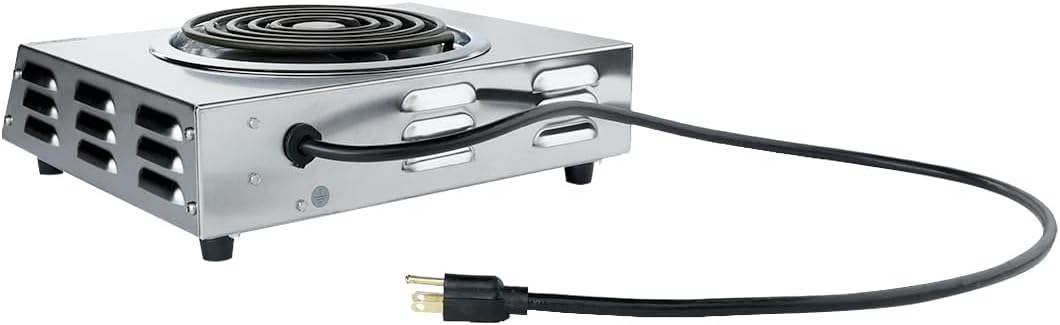 Cadco CSR-3T 14 Electric Portable Countertop Hi-Power Hot Plate w One Tubular Burner for Restaurant Hotel Food Truck Concession Kiosk, Stainless Steel, 120v4