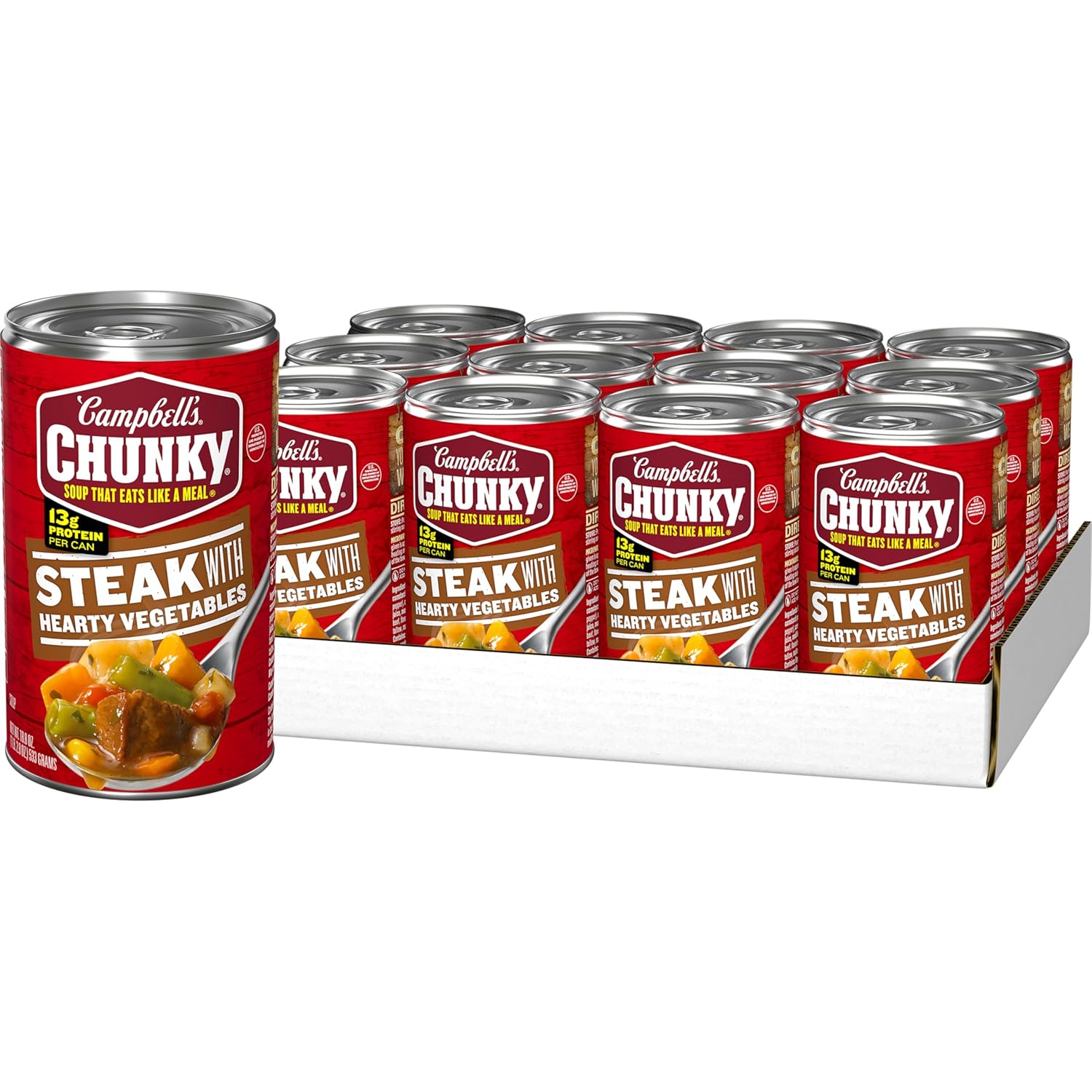 Campbell’s Chunky Soup, Sirloin Steak With Hearty Vegetables Soup, 18.8 Oz Can (Case of 12) Campbell’s Chunky Soup, Sirloin Steak With Hearty Vegetables Soup, 18.8 Oz Can (Case of 12)