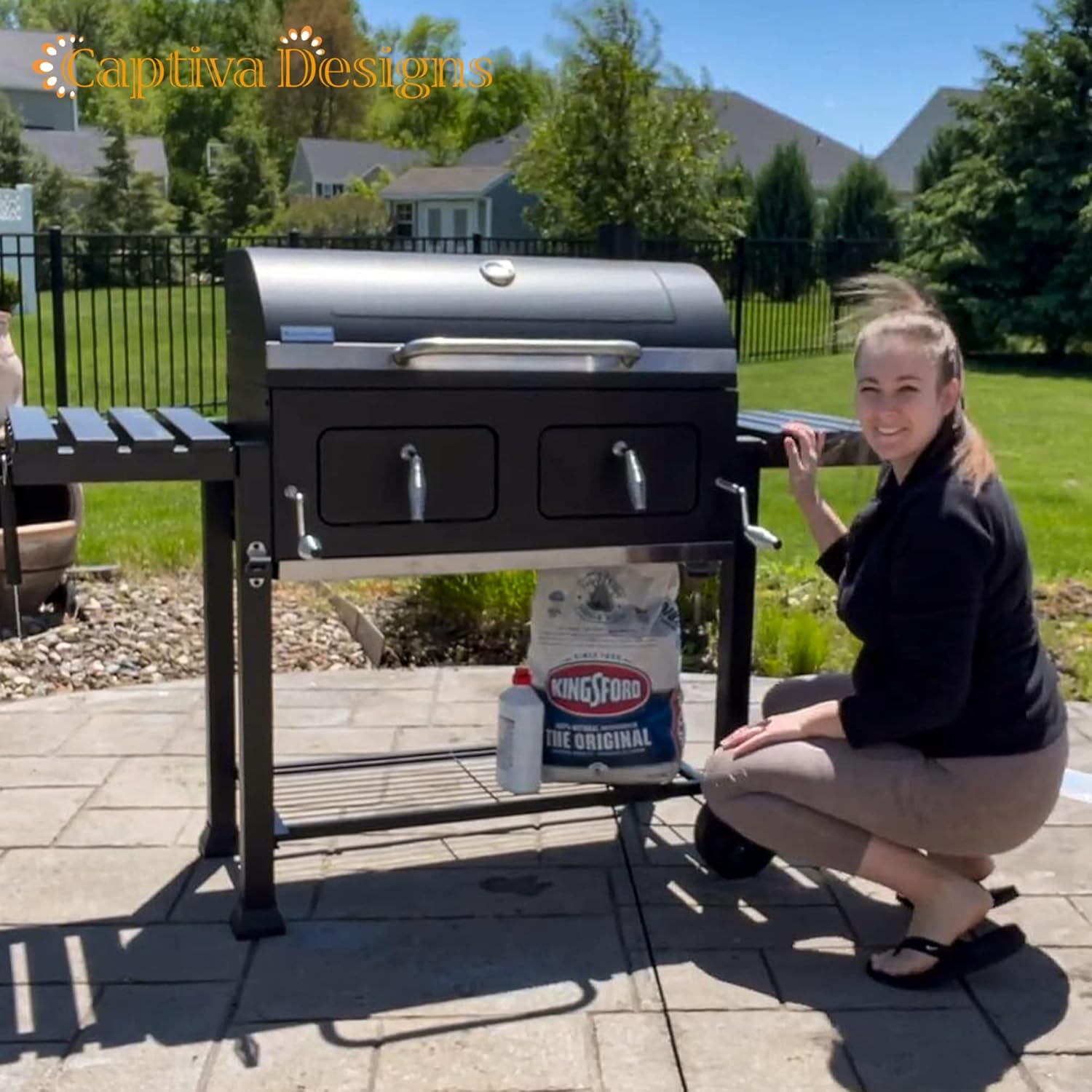 Captiva Designs Extra Large Charcoal BBQ Grill with Oversize Cooking Area(794 SQIN), Outdoor Cooking Grill with 2 Individual Lifting Charcoal Trays and 2 Foldable Side Tables0