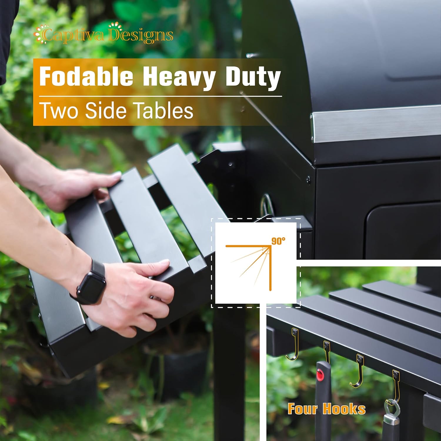 Captiva Designs Extra Large Charcoal BBQ Grill with Oversize Cooking Area(794 SQIN), Outdoor Cooking Grill with 2 Individual Lifting Charcoal Trays and 2 Foldable Side Tables14