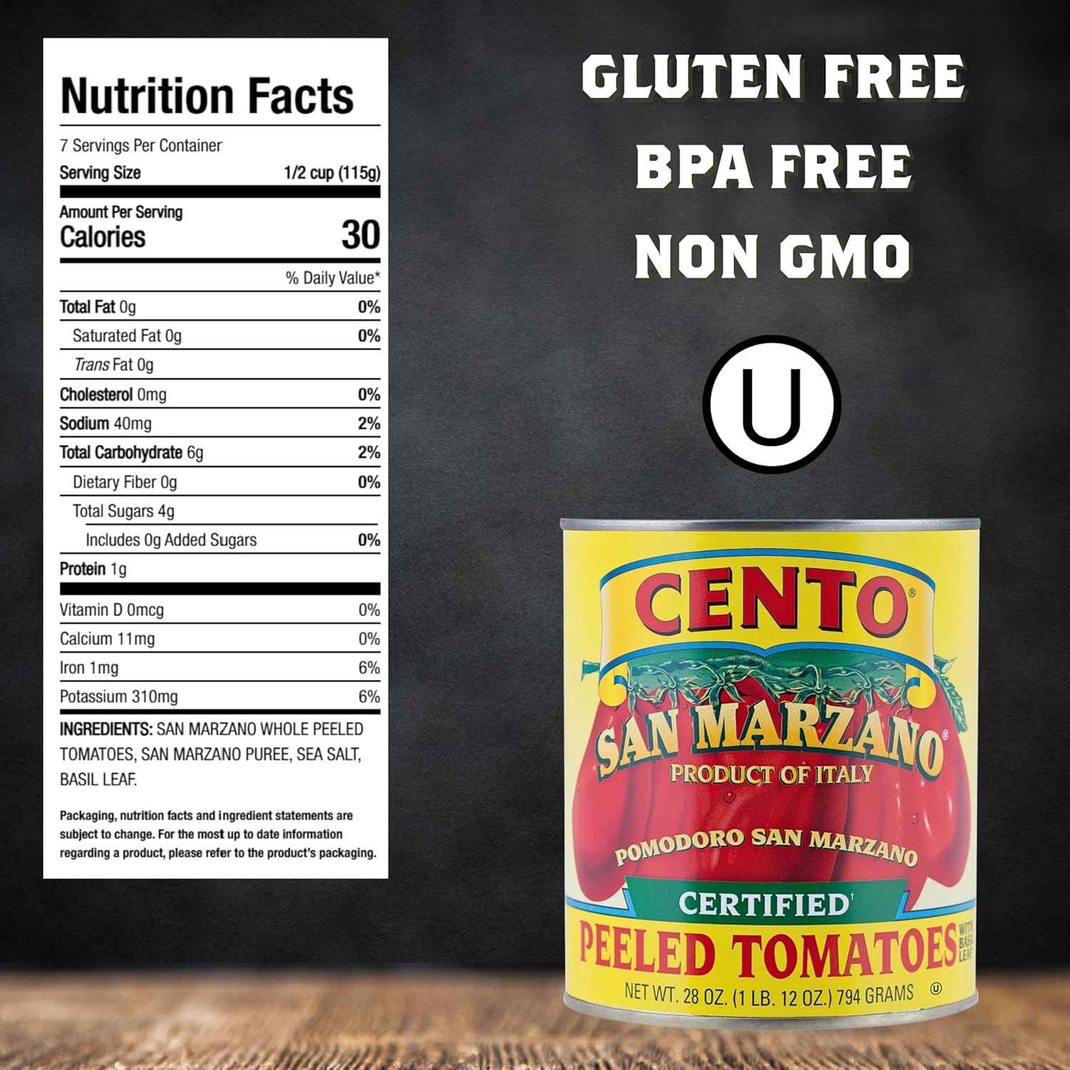 Cento Certified San Marzano Whole Peeled Tomatoes, 28 Oz (Pack of 6), Canned Plum Tomatoes in Thick Puree with Basil, Grown and Processed in Italy1